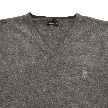 Vintage Grey V-Neck Y2k Cashmere Silk Jumper Uk Men's Size XL