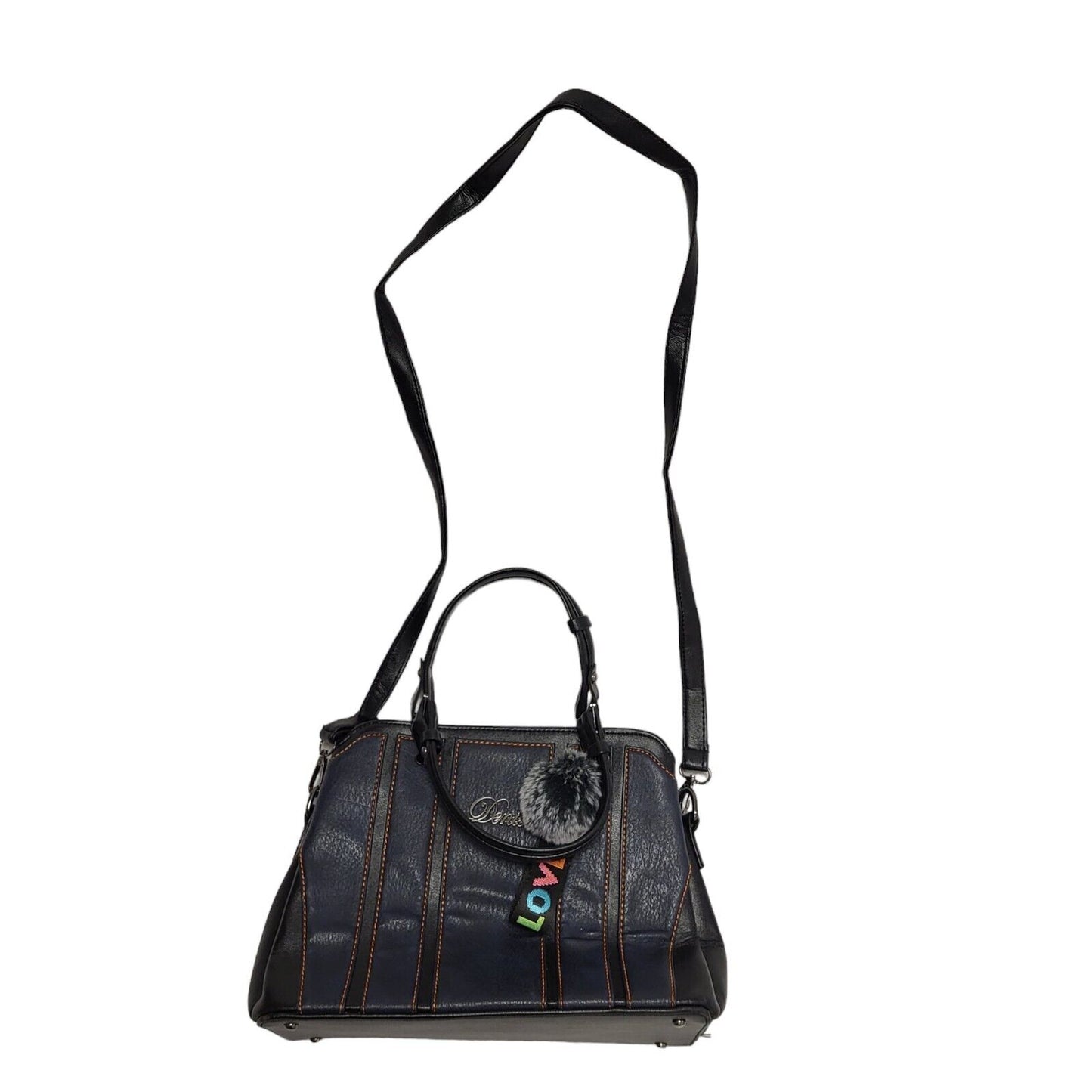 Denise Vintage Black Blue Leather Hand Bag / Shoulder Bag Uk Women's 8.5" x 11"