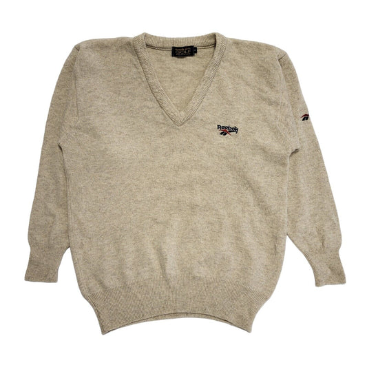 Reebok Golf 90s Vintage Cream V-Neck Long Sleeve Jumper Mens UK Medium