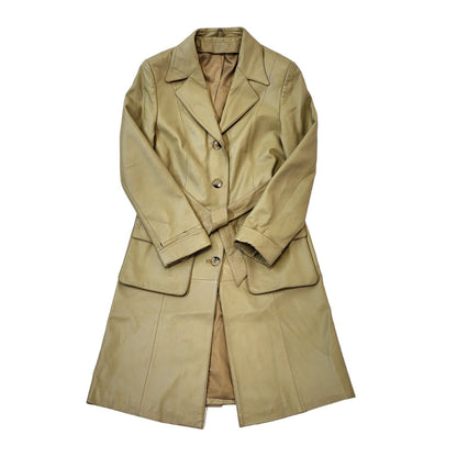 Vintage 90s Belted Beige Button Up Leather Jacket Women's Size M