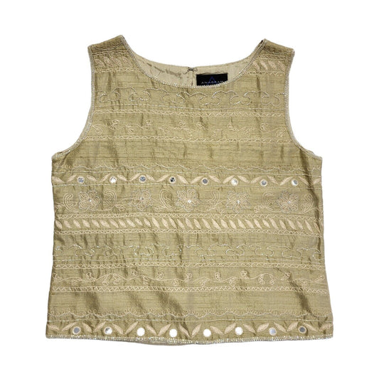 Anagram Vintage 90's Beige Sequin Sleeveless Top Womens UK Size 14
