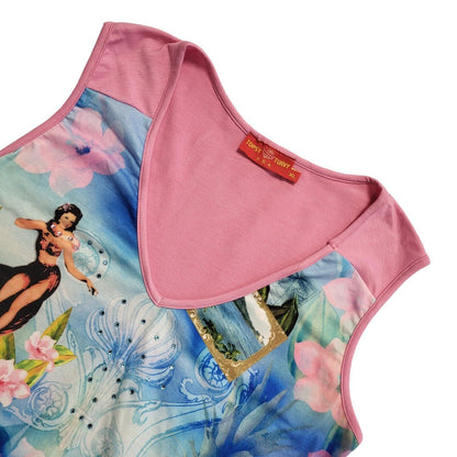 Topsy Turvy Usa Pink Blue Beach Y2K Summer Top Women's Uk Medium