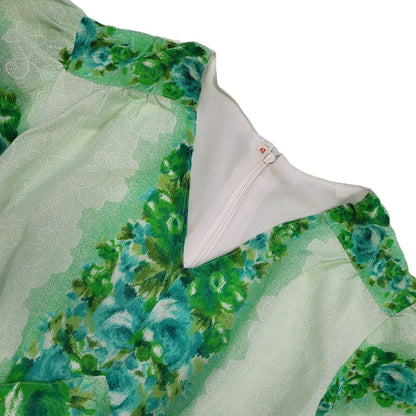70s Vintage Green Floral Lined Maxi Dress Women's 10