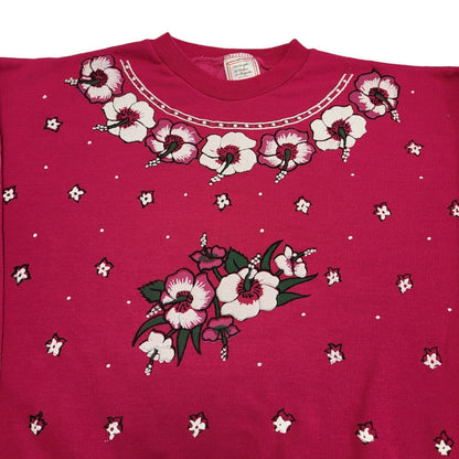 90s Vintage Pink Flower Print Retro Sweatshir Women's Size M