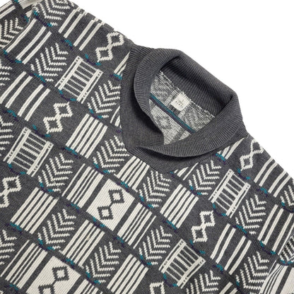 Vintage 80s Grey & White Geometric Collared Jumper Men's UK Large