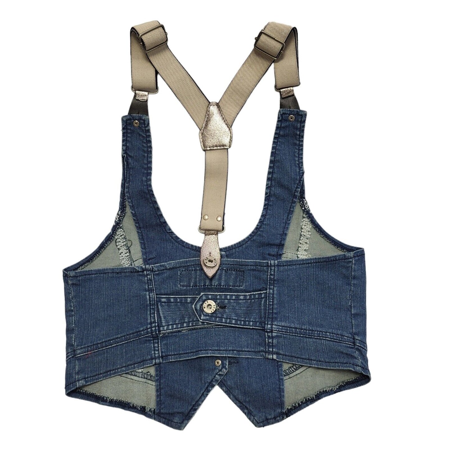Miss Sexy Blue Denim Vintage Y2K Waistcoat Button Front Womens UK 6