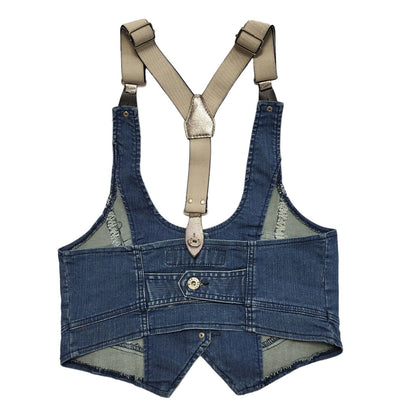 Miss Sexy Blue Denim Vintage Y2K Waistcoat Button Front Womens UK 6