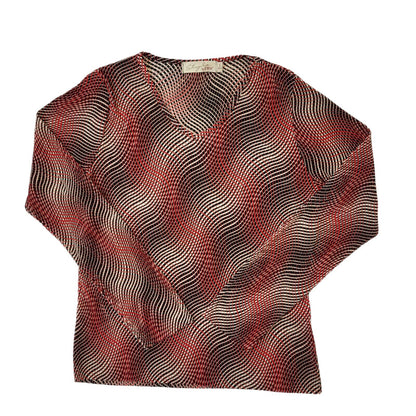 Style 90s Vintage Red Abstract Long Sleeve Top Women's Size S Eu 36