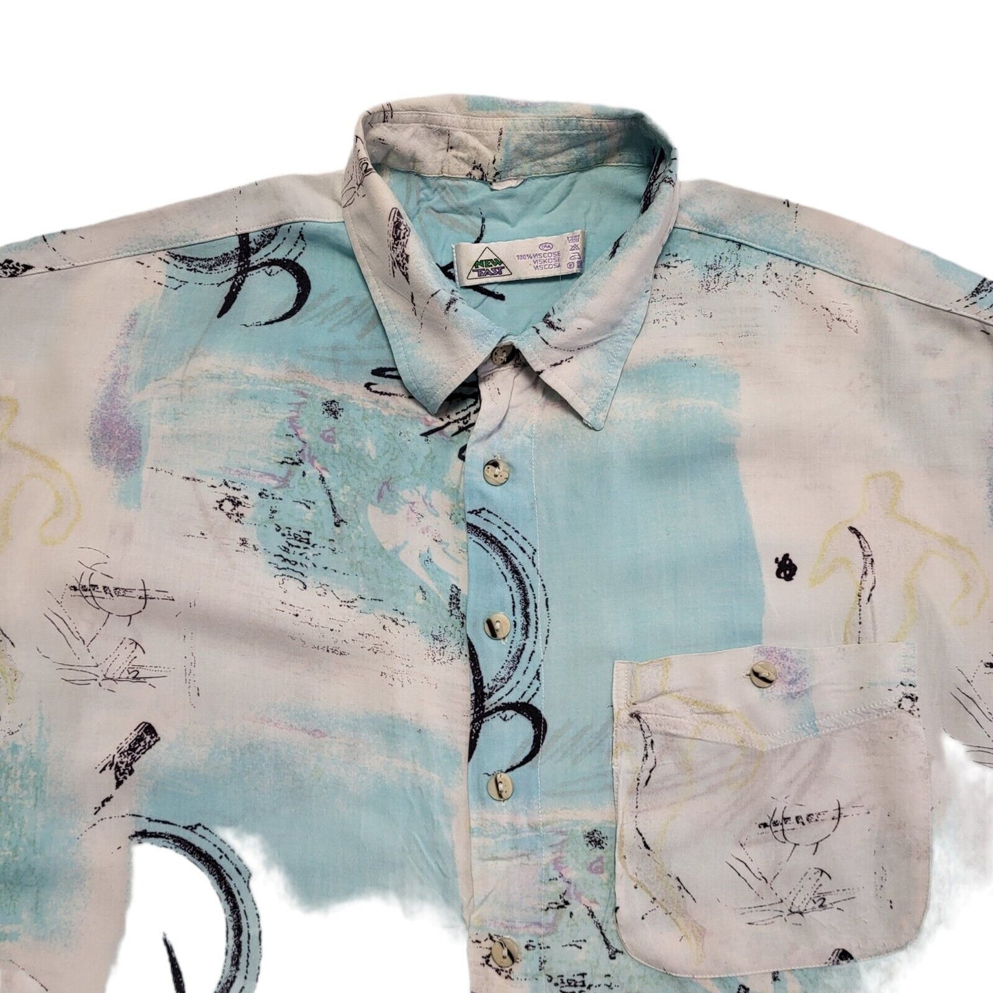 New Fast 90s Blue White Abstract Short Sleeve Retro Shirt Uk Men's Size XL