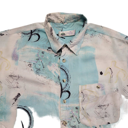 New Fast 90s Blue White Abstract Short Sleeve Retro Shirt Uk Men's Size XL