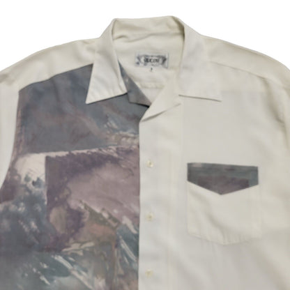 Odeon 90's Vintage White, Green & Grey Retro Long Sleeve Shirt Mens UK Size S
