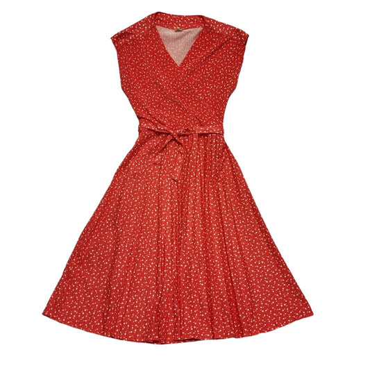 Vintage 80s Red & White Sleeveless Daywear Dress Uk Women's Size 12