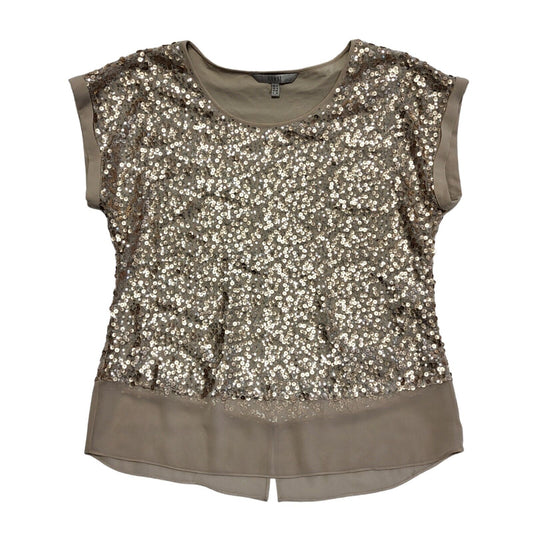 Coast Vintage Y2K Gold Sequins Short Sleeve Round Neck T-Shirt Uk Women's 12