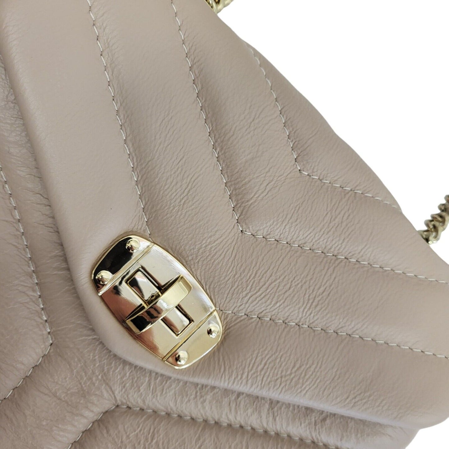Davina Firenze Beige Clasp Leather Small Shoulder Bag Uk Women's Size 6.5" x 9"