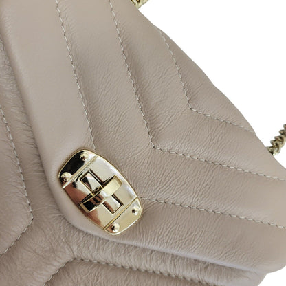 Davina Firenze Beige Clasp Leather Small Shoulder Bag Uk Women's Size 6.5" x 9"