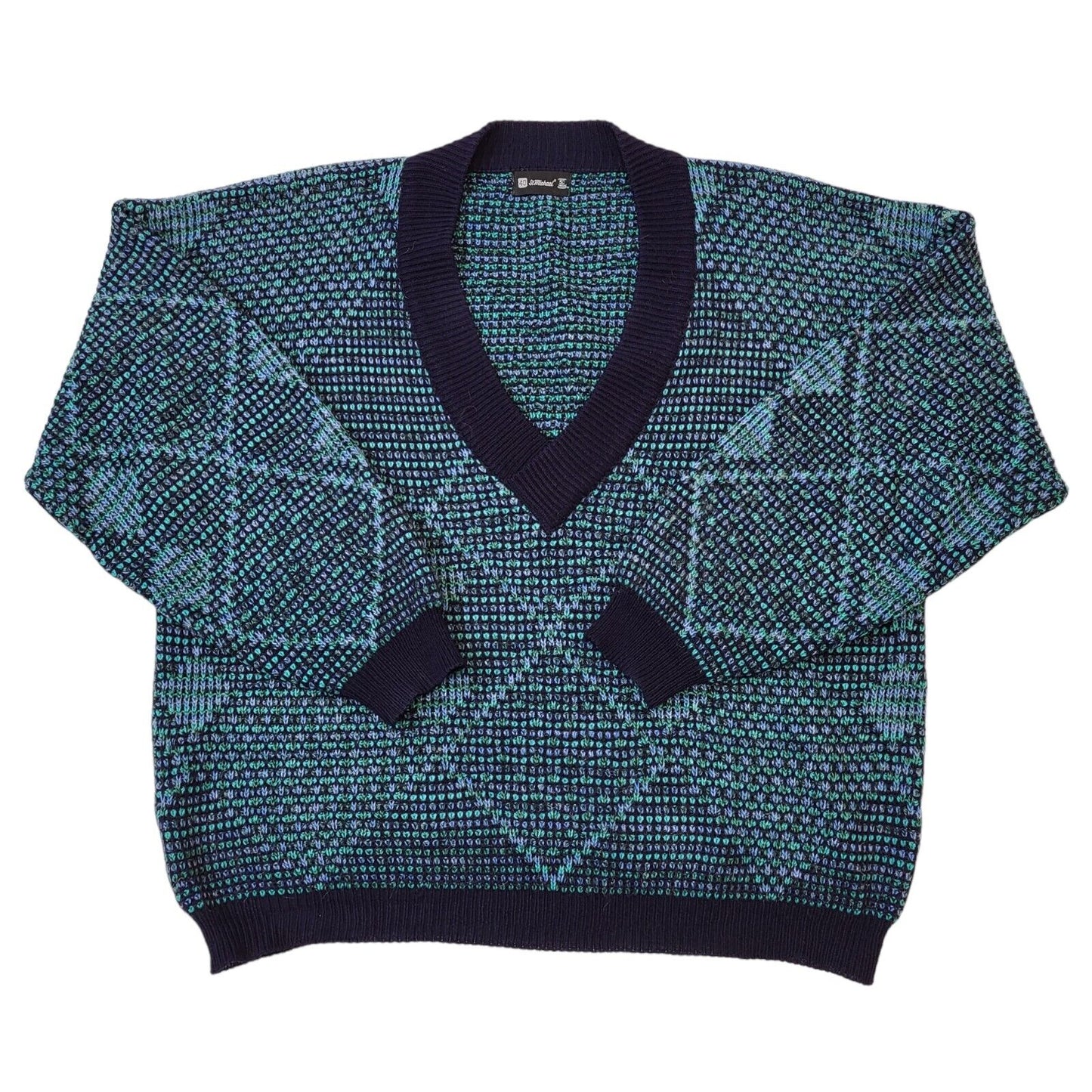 St Michael 80s Vintage Blue V-Neck Jumper Men's Size Medium