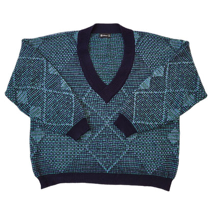 St Michael 80s Vintage Blue V-Neck Jumper Men's Size Medium