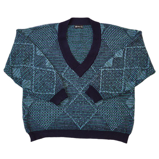 St Michael 80s Vintage Blue V-Neck Jumper Men's Size Medium