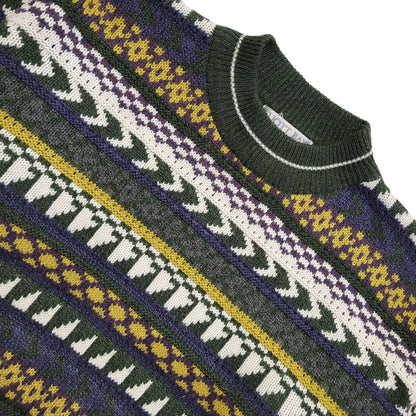 Elliott Bay Green White Vintage 90s Crew Neck Jumper Uk Men's Size M