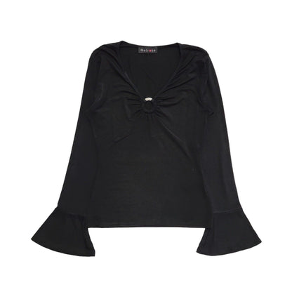 Melrose Vintage Y2K Black Metal Ring Detail Flared Sleeve Top Womens UK Size 10?