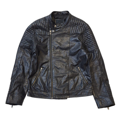 Barneys Black Leather Biker Style Jacket Uk Women's Size Medium