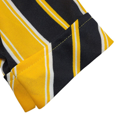 70s Vintage Yellow & Black Striped Midi Daywear Dress Women's 8
