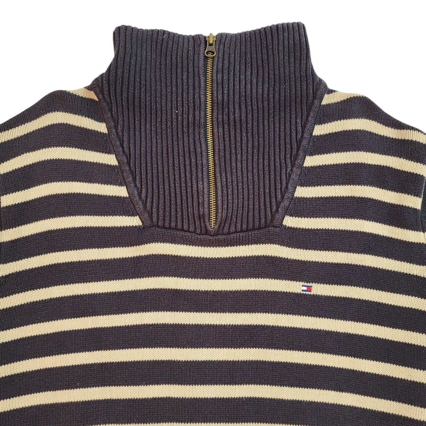 Tommy Hilfiger Blue & Beige Striped High Neck Jumper Uk Men's Size Large