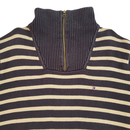Tommy Hilfiger Blue & Beige Striped High Neck Jumper Uk Men's Size Large