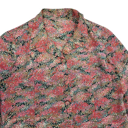 70s Vintage Pink Patterned Long Sleeved Shift Dress Women's 14/16