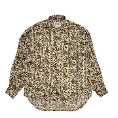 Lemon Vintage 90's Brown Floral Long Sleeve Shirt Mens UK L