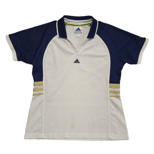 Adidas Vintage 90s White & Blue Collared Polo Shirt Uk Women's Size 14