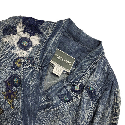 Marciano Bleach Blue 80s Vintage Button Denim Jacket Uk Women's Size 12