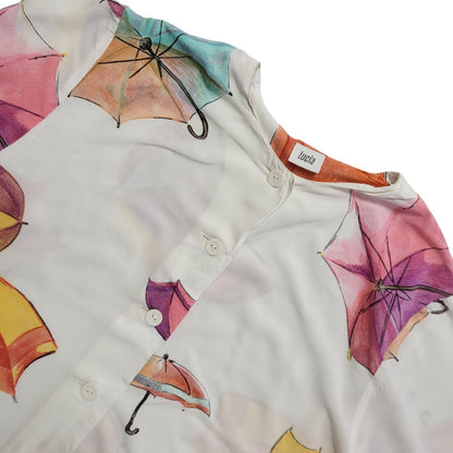 Lucia Vintage 90's White Umbrella Print Short Sleeve Shirt Womens UK 12