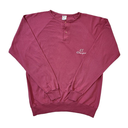 90s Vintage Champion Pink 1/4 Button Sweatshirt Jumper Men's Size Large