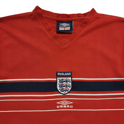 Umbro 90's Red England V-Neck Short Sleeve T-Shirt Mens UK Size M