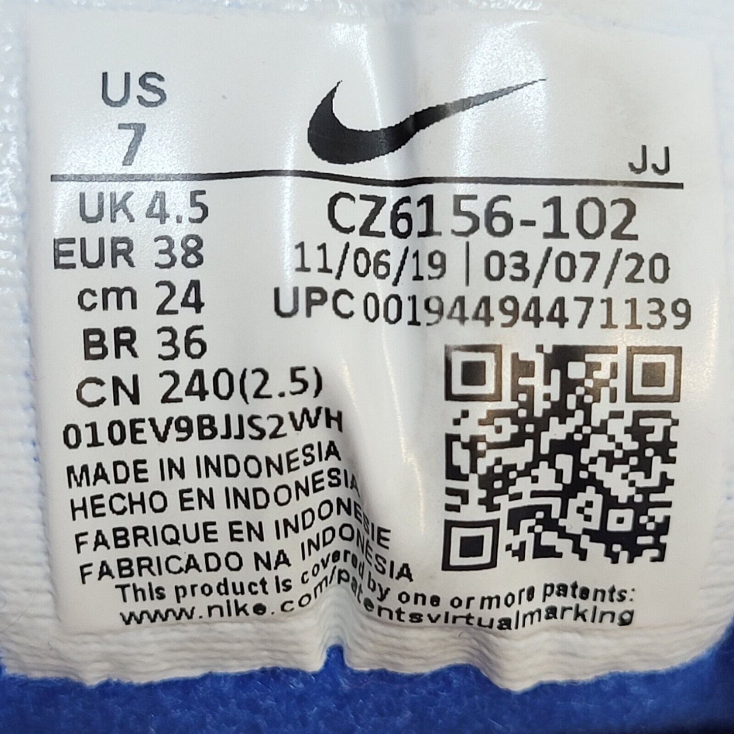 Nike White & Blue Lace-up Sports Casual Trainers Uk Women's Size 4.5