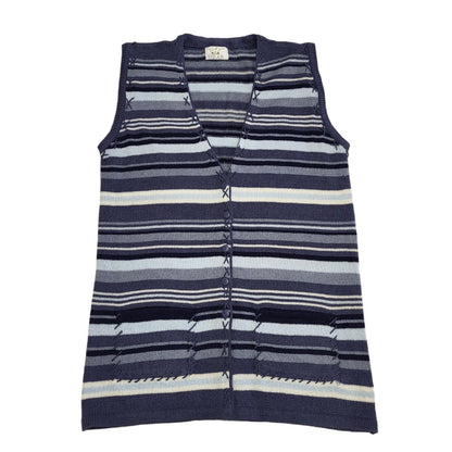 Soft Wear 90s Vintage Blue & Purple Striped Knitted Waistcoat Women's Size 3XL