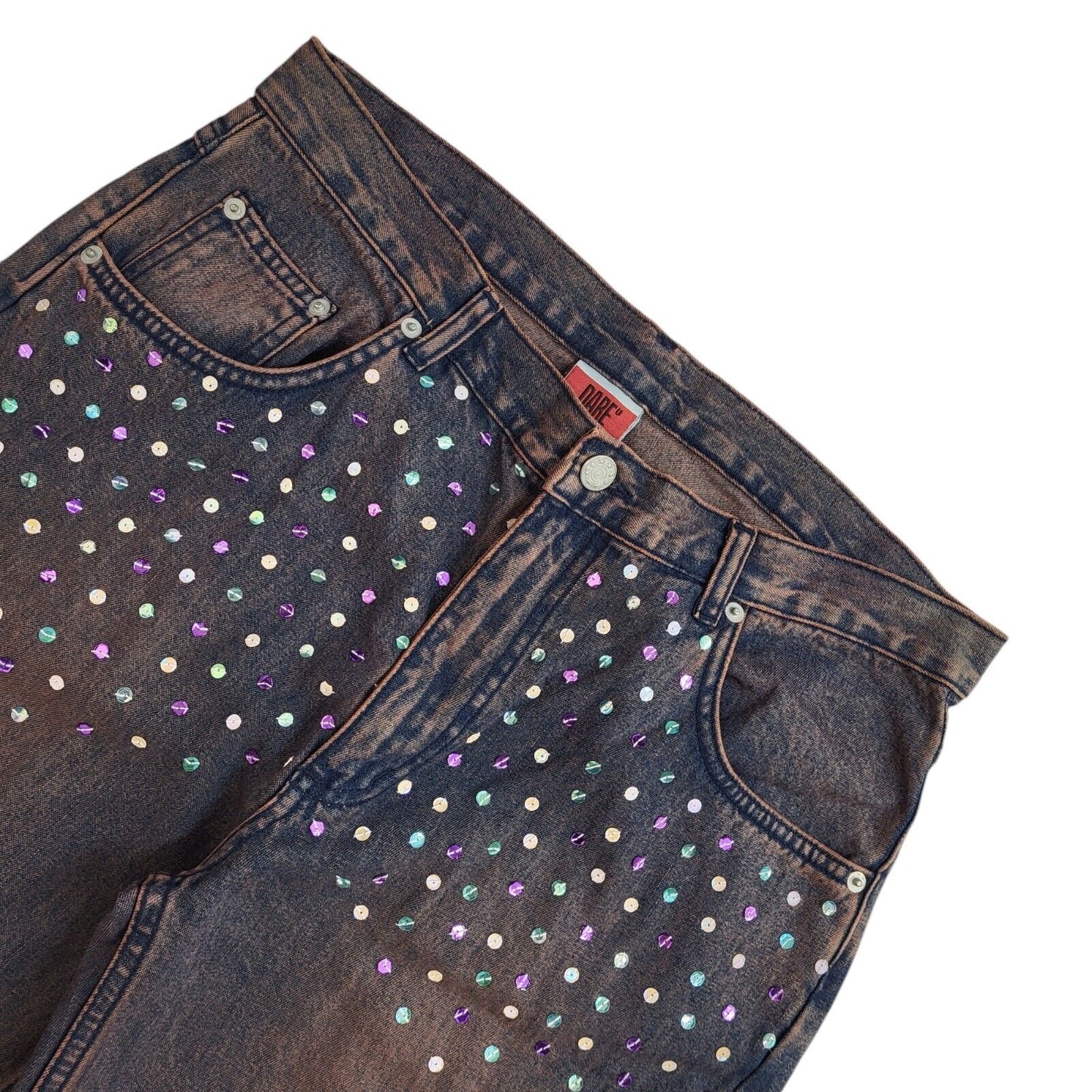 Dare 90s Dark Blue Pink Bootcut Denim Jeans Uk Women's Size 14 W32 L32