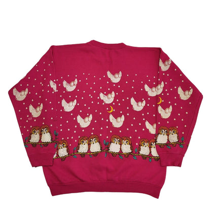 Vintage 80s Pink Owl print Sweatshirt Women's Size L