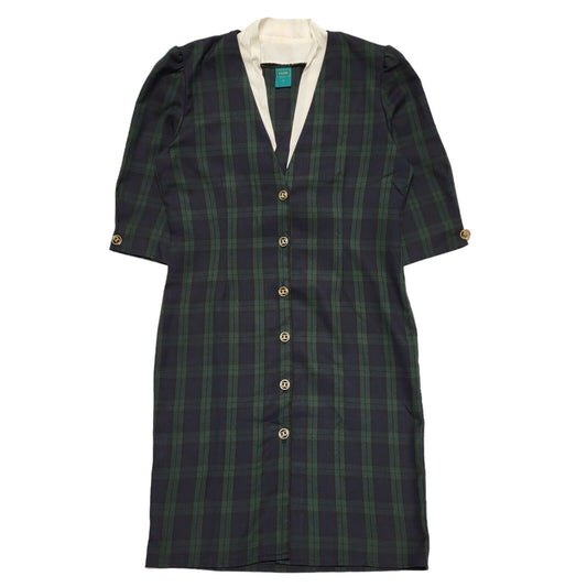 Canda Vintage 70s Blue Green Check 3/4 Sleeve Dress Uk Women's Size 14 W32
