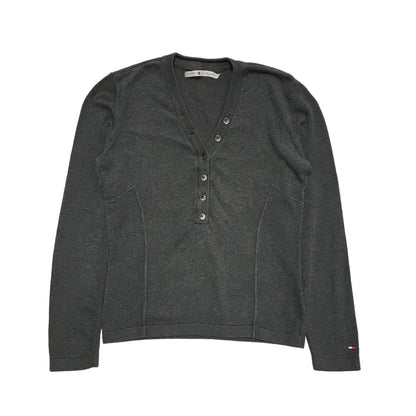Tommy Hilfiger Y2k Grey V-Neck Jumper Uk Women's Size Small