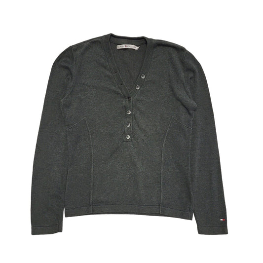 Tommy Hilfiger Y2k Grey V-Neck Jumper Uk Women's Size Small