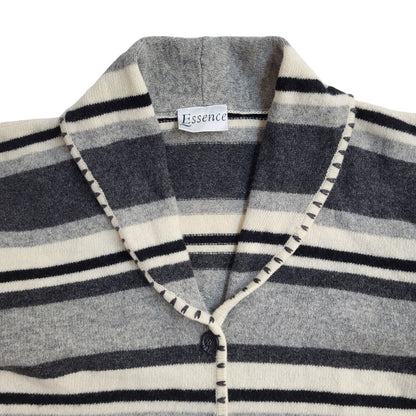 Essence 90s Vintage Grey Striped Button Up Cardigan UK Women's Size 16