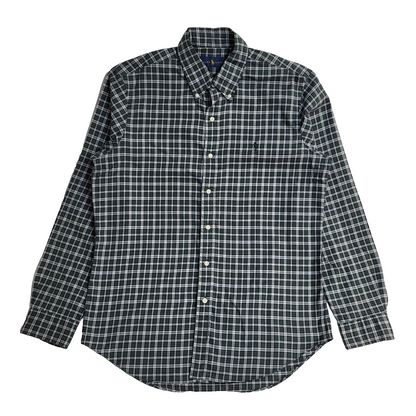 Ralph Lauren Green Checked Vintage 90's Long Sleeve Shirt UK Men's Size M