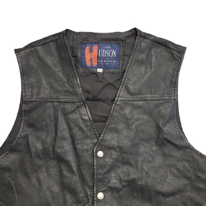 The Hudson Leather Co 80's Black Leather Waistcoat Mens Size XL