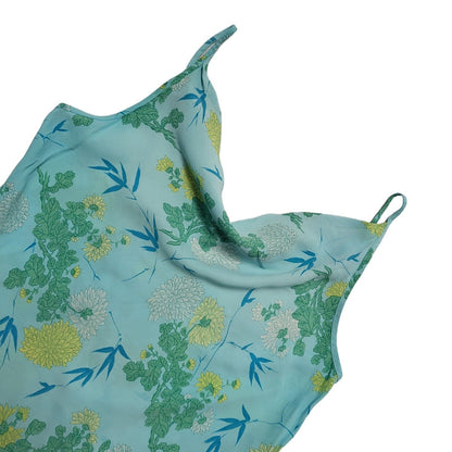M&S Y2k Blue Yellow Floral Sleeveless Daywear Dress Uk Women's Size 14