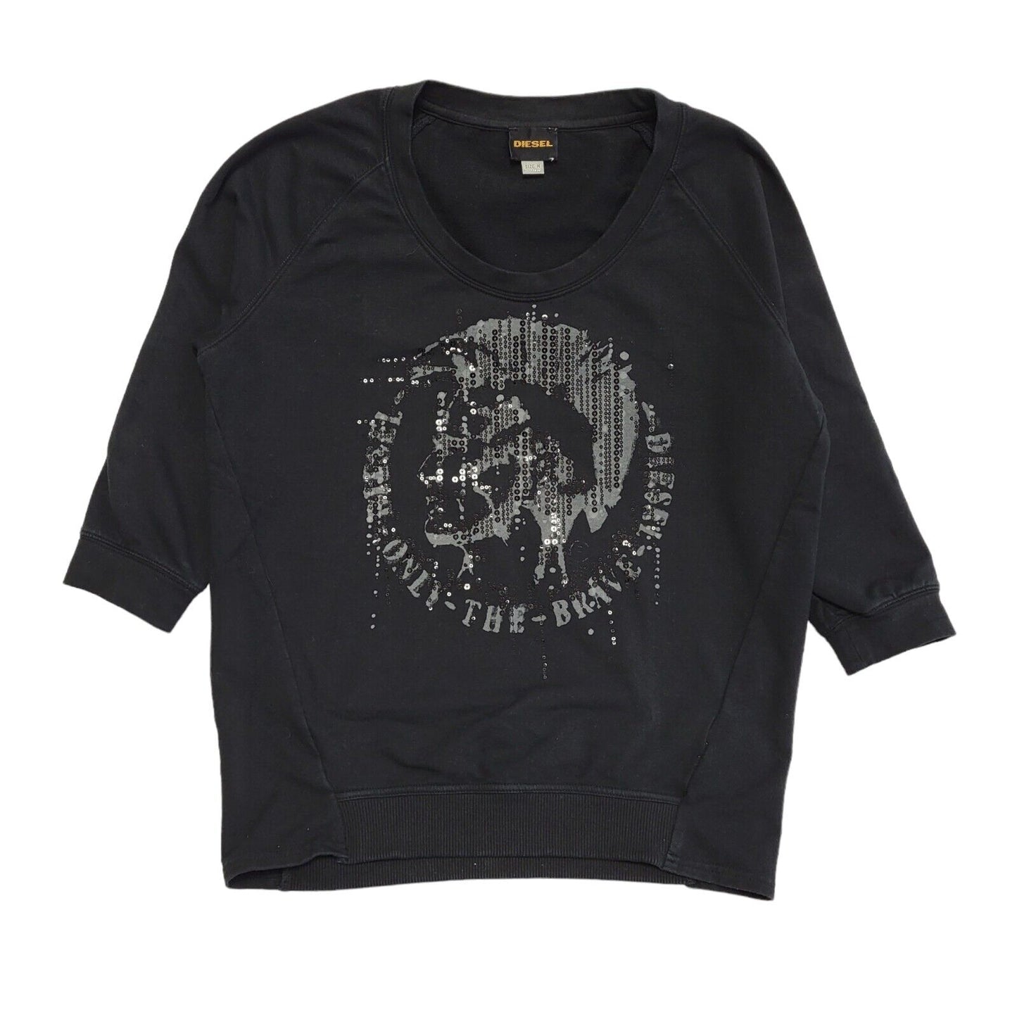 Diesel Vintage Y2K  Black Sequin 3/4 Sleeve Sweatshirt Womens UK Size M
