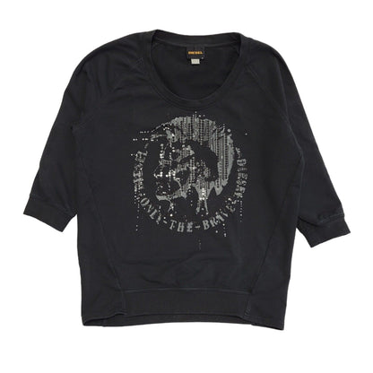 Diesel Vintage Y2K  Black Sequin 3/4 Sleeve Sweatshirt Womens UK Size M