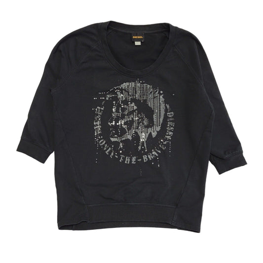 Diesel Vintage Y2K  Black Sequin 3/4 Sleeve Sweatshirt Womens UK Size M