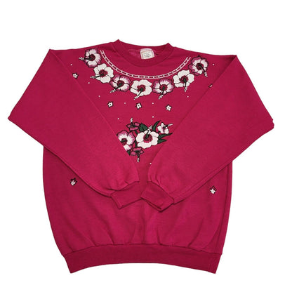 90s Vintage Pink Flower Print Retro Sweatshir Women's Size M